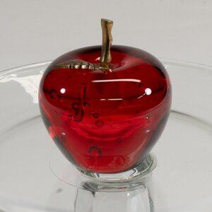Dynasty Gallery Heirloom Collectibles Red Apple Glass Paperweight w/Brass Stem